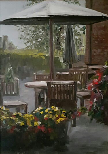 Painting titled "For a moment to rain" by Andriy Maslyanko, Original Artwork, Oil Mounted on Wood Stretcher frame