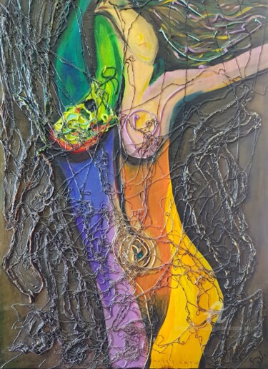 绘画 标题为“PRISONNIERE - Toile…” 由Guylaine Bisson (GuyL'ART), 原创艺术品, 丙烯 安装在木质担架架上