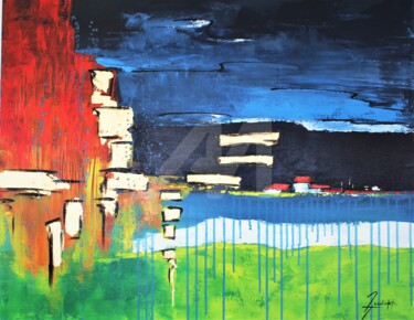 Peinture intitulée "Abstract Cabanes" par Edith Verdickt, Œuvre d'art originale, Acrylique