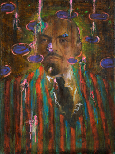 Oleksandr Balbyshev "Lenin in a striped jacket" Painting titled "Oleksandr Balbyshev…" by Oleksandr Balbyshev, Original Artwork, Oil Mounted on Wood Stretcher frame