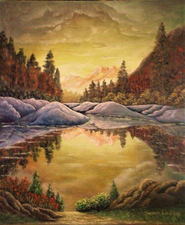 Painting titled "espace sauvage" by Jean-Yves Saint Lezer, Original Artwork, Oil Mounted on Wood Stretcher frame