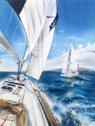 Sailboat with a blot Ζωγραφική με τίτλο "Sailboat with a blot" από Eugenia Gorbacheva, Αυθεντικά έργα τέχνης, Ακουαρέλα