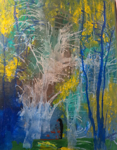 Schilderij getiteld "Forêt-de-légendes.j…" door Myriam Djaouk, Origineel Kunstwerk, Olie Gemonteerd op artwork_cat.