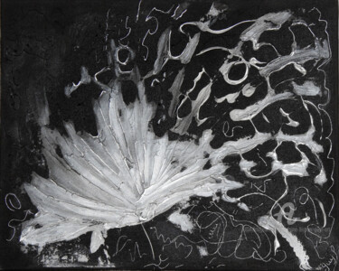 Foliã - Peinture abstraite argent / noir 40x50 Pintura titulada "Foliã - Peinture ab…" por Guylaine Bisson (GuyL'ART), Obra de arte original, Acrílico