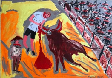 Pintura titulada "encierro de san Fir…" por Mario Pratesi, Obra de arte original, Oleo