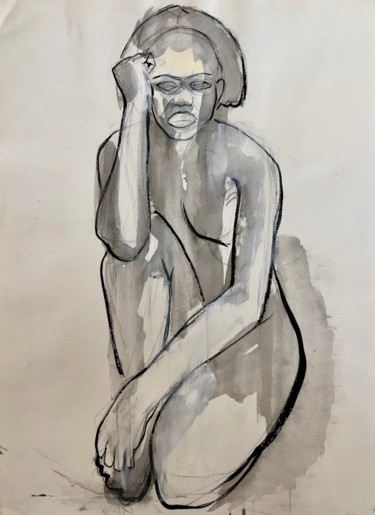 Peinture intitulée "NU N°5 Large" par Norbert Engel, Œuvre d'art originale, Aquarelle Monté sur Châssis en bois