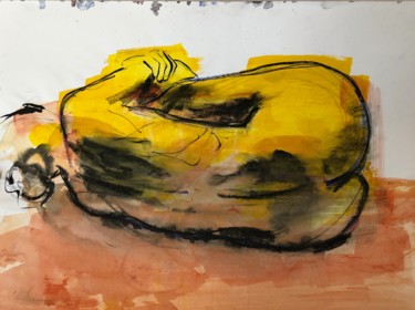 Peinture intitulée "NU N°14 Large" par Norbert Engel, Œuvre d'art originale, Aquarelle Monté sur Châssis en bois