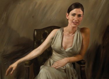 绘画 标题为“Portrait of woman w…” 由Jon Bøe Paulsen, 原创艺术品, 油 安装在木质担架架上