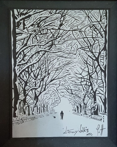 Printmaking titled "" Literary Walk (II…" by Yann Hervis, Original Artwork, Xylography Mounted on artwork_cat.