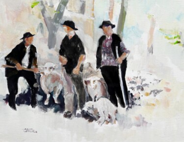 Peinture intitulée "Troupeau de Bergers" par Christopher Walker, Œuvre d'art originale, Huile Monté sur Châssis en bois