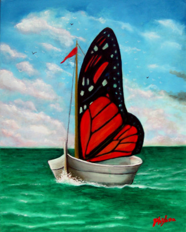 Peinture intitulée "Vers l'avenir" par Phybra, Œuvre d'art originale, Huile