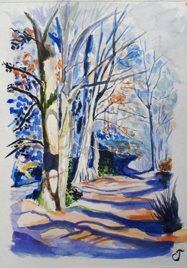 Peinture intitulée "Pénombre en sous-bo…" par Chris Texier, Œuvre d'art originale, Aquarelle