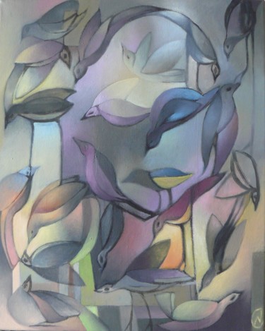 Peinture intitulée "oiseaux.jpg" par Nathalie Gautier, Œuvre d'art originale, Huile