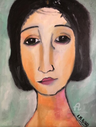 Peinture intitulée "D'après Modigliani…" par Claire Marie Gay, Œuvre d'art originale, Huile Monté sur Panneau de bois