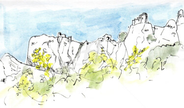 Dessin intitulée "Châteaux Cathares :…" par Anne-Marie Mary, Œuvre d'art originale