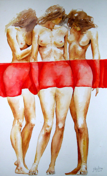 les-3-garces-34x52-aquarelle-by-phybra.jpg Peinture intitulée "les-3-garces-34x52-…" par Phybra, Œuvre d'art originale, Aquarelle Monté sur Verre