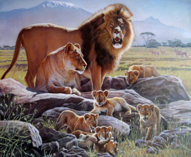 Lion family Картина под названием "Lion family" - Sergey And Vera, Подлинное произведение искусства, Акрил