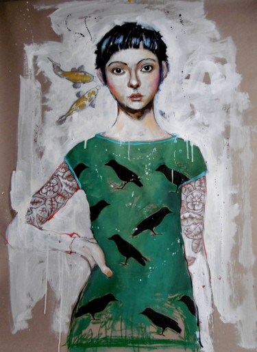 Peinture intitulée "^-_-^" par Catherine Cornec, Œuvre d'art originale