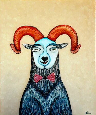 Peinture intitulée "le mouflon  "les zy…" par Rodolphe Quinet, Œuvre d'art originale, Huile Monté sur Châssis en bois