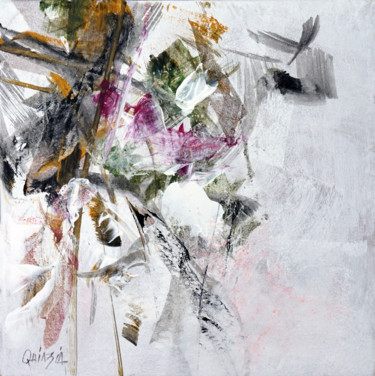 Painting titled ""Branche fleurie"" by Marianne Quinzin, Original Artwork, Acrylic Mounted on Wood Stretcher frame