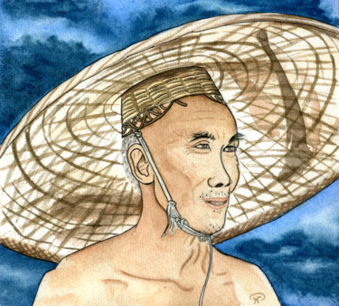 Peinture intitulée "Vieux chinois" par Nathalie Bernard, Œuvre d'art originale, Aquarelle