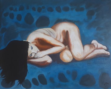 Solitude... nu au rocher bleu#artistsupportpledge Peinture intitulée "Solitude... nu au r…" par Chris Texier, Œuvre d'art originale, Huile