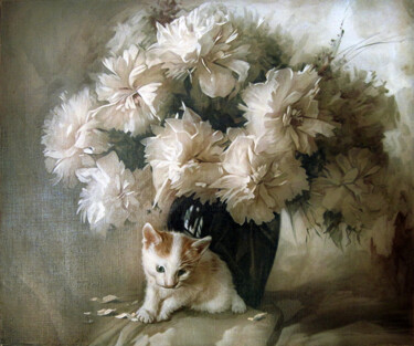 Картина под названием "Still life with a k…" - Sergey And Vera, Подлинное произведение искусства, Масло