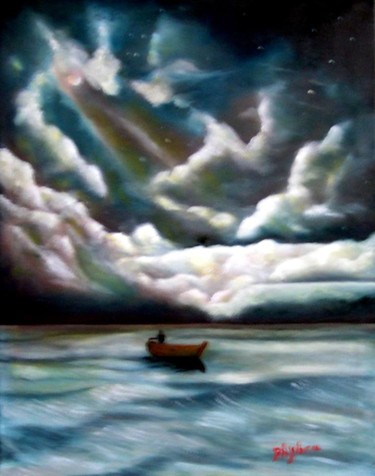 Peinture intitulée "la tempete s'éloign…" par Phybra, Œuvre d'art originale, Huile