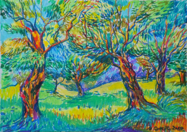 Drawing titled "Orchard etude No 10" by Maja Grecic, Original Artwork, Pastel