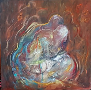 Painting titled "Biblique" by Evelyne Chabaud, Original Artwork, Oil Mounted on Wood Stretcher frame