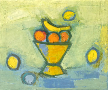 Compotier et 3 citrons.jpg Peinture intitulée "Compotier et 3 citr…" par Gilbert Laporta, Œuvre d'art originale, Huile