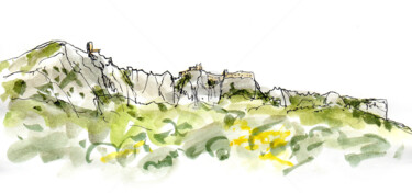 Dessin intitulée "Château de Peyreper…" par Anne-Marie Mary, Œuvre d'art originale, Aquarelle