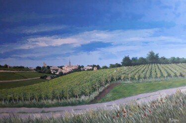 Peinture intitulée "Vue de St Emilion" par Marc Degieux, Œuvre d'art originale, Huile