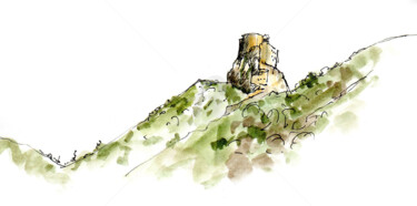Dessin intitulée "Château de Quéribus…" par Anne-Marie Mary, Œuvre d'art originale, Aquarelle