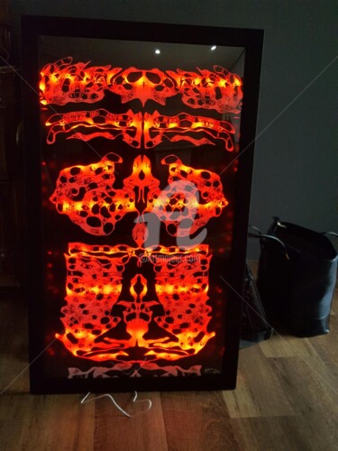 Design titled "Inferno" by Thibault Béthencourt, Original Artwork, Luminaire Mounted on Wood Panel