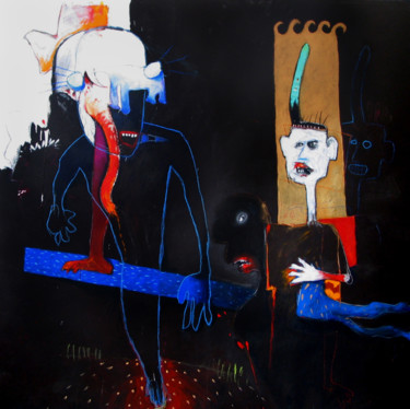 Peinture intitulée "RA ET LÉLÉPHANT BLEU" par Patrick Santus, Œuvre d'art originale, Acrylique