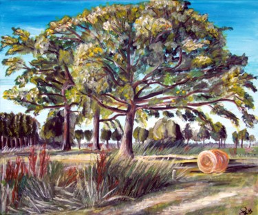 Schilderij getiteld "Tree near castle de…" door Bas Van Bemmel, Origineel Kunstwerk, Gouache
