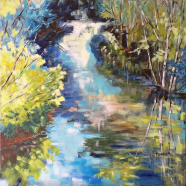 Peinture intitulée "Rivière / reflets a…" par Cathy Monnier, Œuvre d'art originale, Acrylique Monté sur Châssis en bois