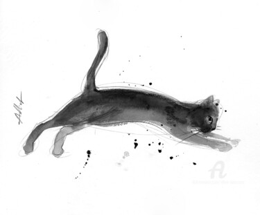 图画 标题为“Chat dynamique 0082” 由Alliet-Delacroix, 原创艺术品, 铅笔 安装在纸板上