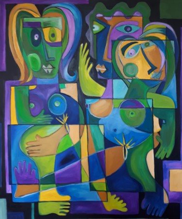 Schilderij getiteld "LES DEMOISELLES DE…" door Luc Lebon (luk), Origineel Kunstwerk, Olie