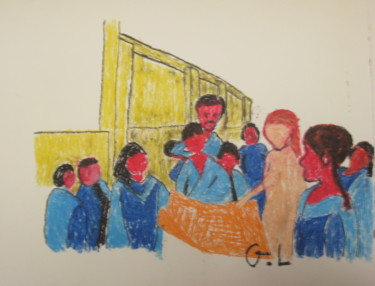 Desenho intitulada "en visite" por Ludovic Grumel, Obras de arte originais, Conté