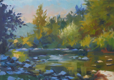 Painting titled "Pochade Verts chaud…" by Christian Arnould, Original Artwork, Oil