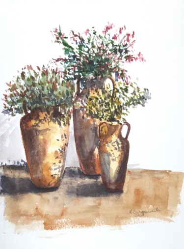 clay amphorae - plein air painting Painting titled "clay amphorae - ple…" by Krystyna Szczepanowski, Original Artwork, Watercolor