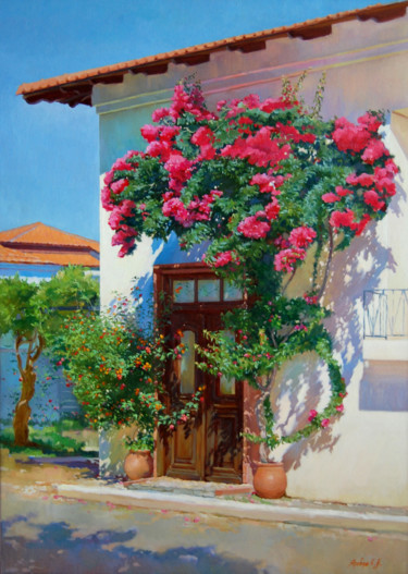 Malerei mit dem Titel "Bougainvillea" von Ksenia Yarovaya, Original-Kunstwerk, Öl
