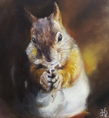 Pintura intitulada "Белочка" por Natali Didukh, Obras de arte originais, Óleo Montado em Armação em madeira
