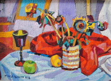 Malerei mit dem Titel "Red and white" von Maja Djokic Mihajlovic, Original-Kunstwerk, Öl
