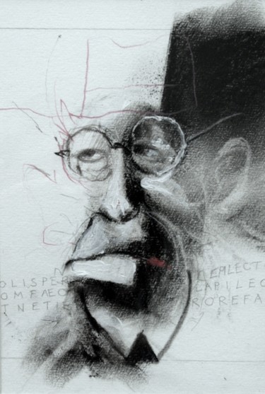 Dessin intitulée "PORTRAIT DE S. FREU…" par Patrick Santus, Œuvre d'art originale, Conté
