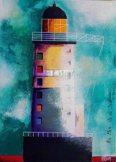 Le phare d'Ar Mem Peinture intitulée "Le phare d'Ar Mem" par Marie-Pierre Jan, Œuvre d'art originale, Acrylique Monté sur Carton