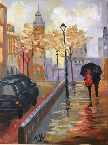 Peinture intitulée "Rainy London" par Nadia Voro, Œuvre d'art originale, Huile Monté sur Châssis en bois