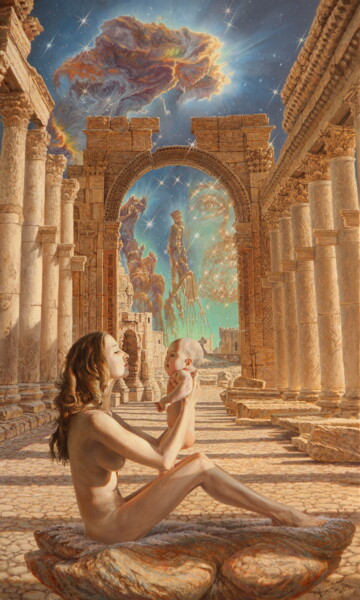 Painting titled "Pillars of Creation" by Georgij Inesin (Georgy Ineshin Georgij Inesin), Original Artwork, Oil Mounted on Wo…